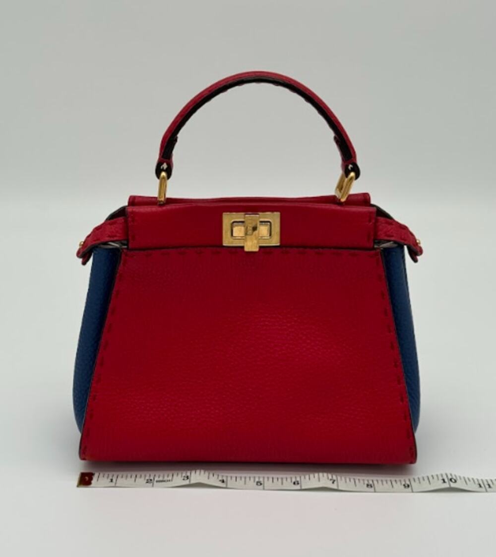 Fendi Mini Peekaboo Selleria Tri-Color Red Blue Leather Top Handle Bag